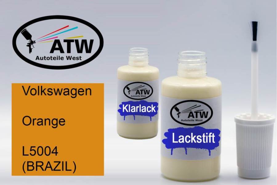 Volkswagen, Orange, L5004 (BRAZIL): 20ml Lackstift + 20ml Klarlack - Set, von ATW Autoteile West.